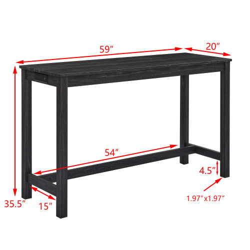 59 Inch Bar Table, Dining Table, Sofa Table with Power Outlet, 3 Upholstered Stools, 4 Piece Bar Table and Chair Set for Living Room, Dining Room, Kitchen