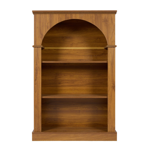 Light Walnut 3-Tier Arched Open Bookshelf Beaded Trim Eco-Friendly Wood Living Room Hallway Display Shelf