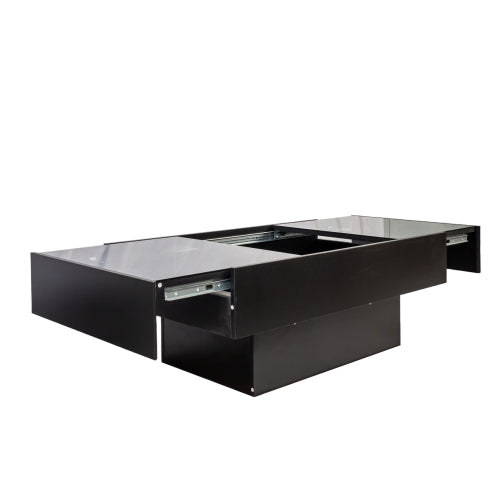 Extendable Coffee Table with Sliding Top & Hidden Storage, Wooden Center Table
