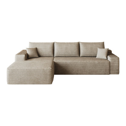 107 inch  Camel Plush Corduroy L-Shape Cloud Modular Sectional Sofa, No Assembly