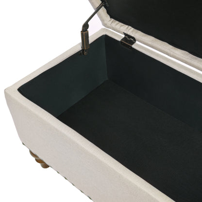 36.61 inch Linen Storage Ottoman Bench with Safety Hinge, Beige