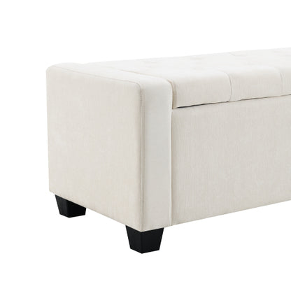 48 inch Chenille Storage Ottoman Bench with Safety Hinge, Beige