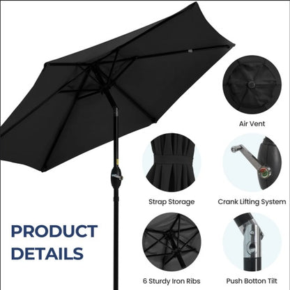 7.5 Feet Black Market Umbrella with Crank Lift & Tilt. UV-Resistant Canopy for Pool, Backyard & Patio (Without base)