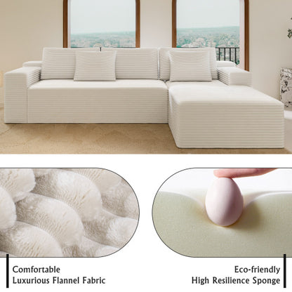 104.3*68.9 inch  White 2-PC Modular Compressed Corduroy Sectional Sofa, No Assembly