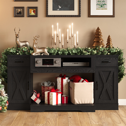 Black Farmhouse 65 inch TV Stand with Adjustable Shelves and Storage