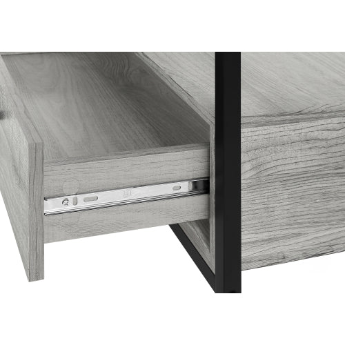 48 Inch Grey Wood Grain TV Stand with Black Metal Frame Dual Open Layers & 2 Drawers