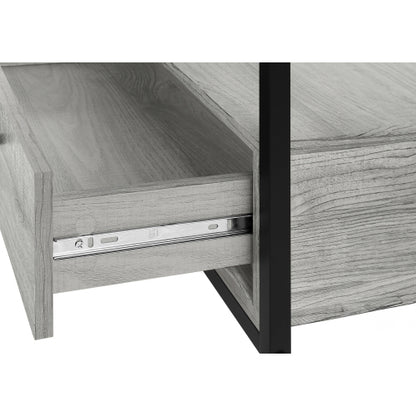 48 Inch Grey Wood Grain TV Stand with Black Metal Frame Dual Open Layers & 2 Drawers