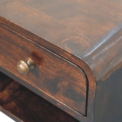 Solid Wood Mini Curved California Walnut Wall-Mounted Bedside, Open Slot, 1-Drawer