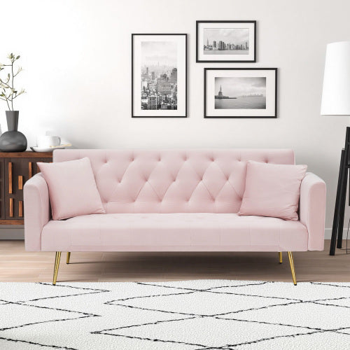 71 Inch American Retro Pink Velvet Convertible Love Seat Sofa Bed for Small Living Room Bedroom Office