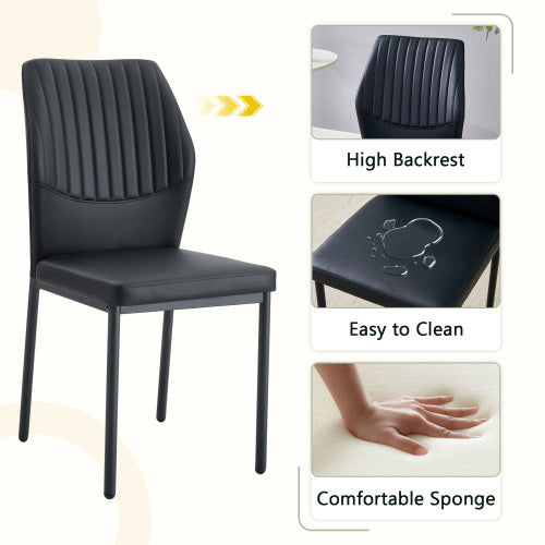 Striped Back PU Dining Chairs with Black Metal Legs, Set of 2, Black