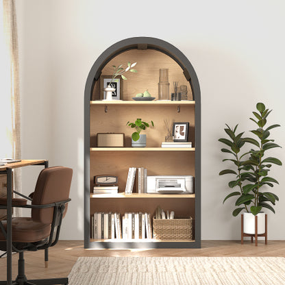43 Inch Black Arched 4-Tier MDF Bookshelf Home Decorative Storage Display Shelf