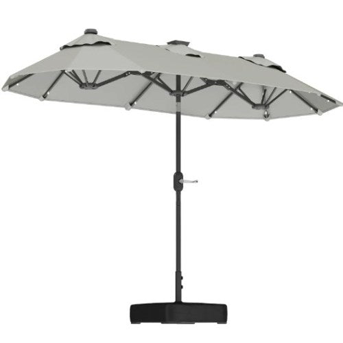 Outdoor Umbrella,Double-sided Outdoor Patio Umbrella,with Solar Lights and Base,Dining Table Umbrella Push Button Tilt