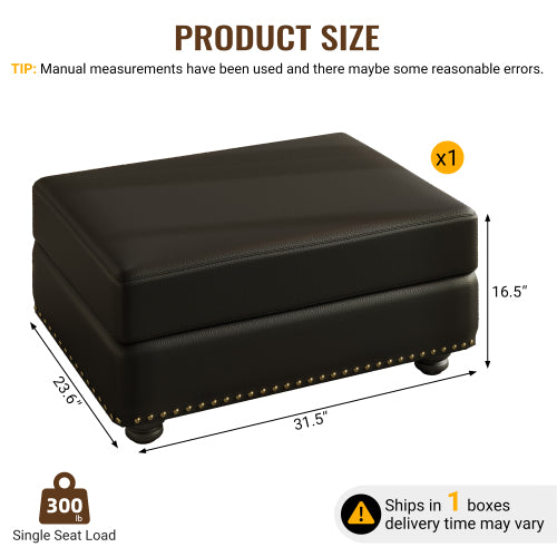 Black Faux Leather Ottoman with Sofa Combination（Only one ottoman）