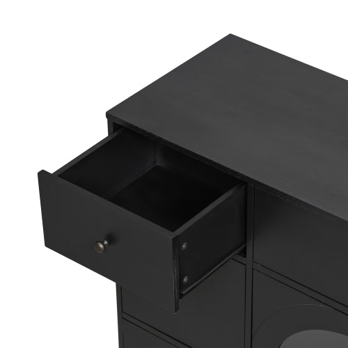 Black Storage Cabinet with 7 Drawers and 2 Doors