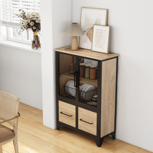 Black Metal Storage Cabinet with 4 Iron Doors
