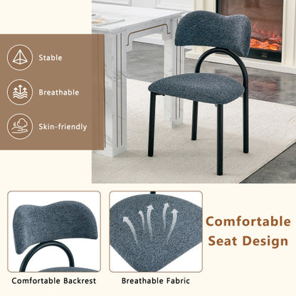 Breathable Fabric Dining Chairs with Black Metal Frames, Set of 2, Blue Gray