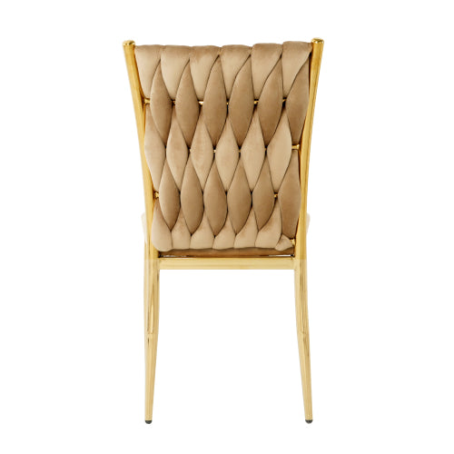Velvet Upholstered Dining Chairs with Metal Legs, Set of 2, Brown