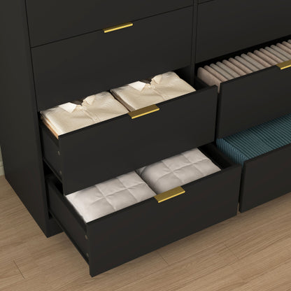 8 Drawers Dresser for Bedroom, Wood Bedroom Dresser Modern Drawer Chest, 8 Chest of Drawer, Tall Dresser for Closet, Dressers Organizer for Living Room, Closet, Hallway Black