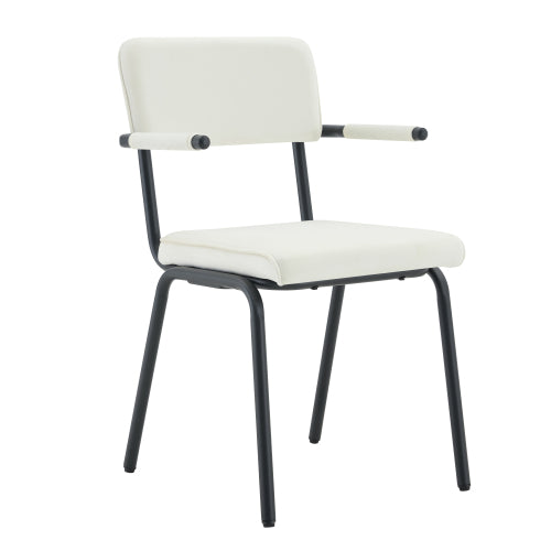 Set of 4 Modern Velvet Dining Chairs, Table-Hangable Hug Armrest, Spray Metal Legs White