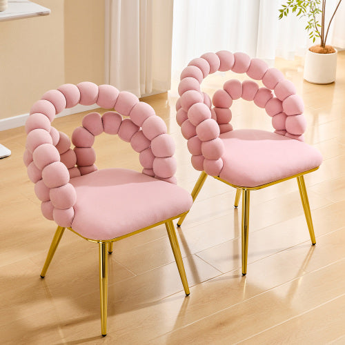 2 Piece Contemporary Velvet Dining Chairs, Bubble Back Accent Chairs with Gold Tapered Metal Legs