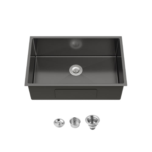 Stainless Steel Kitchen Sink, 30″x19″ Single Bowl, Undermount HandmadeSink in Black, with US Standard Drain and Hook, SS-BL-05