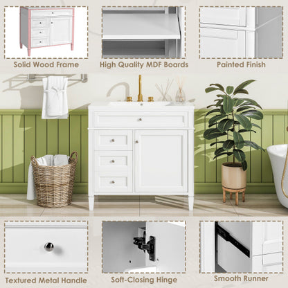 36'' Bathroom Vanity with Top Sink, Modern Bathroom Storage Cabinet with 2 Drawers and a Tip-out Drawer, Single Sink Bathroom Vanity