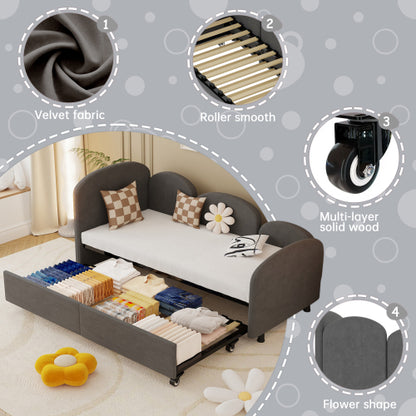 Twin Size Twin Size Bed frames With An Another Bed frame, Velvet Upholstered Daybed, Modern Sofa Bed Daybed Frame for Bedroom Living Room, Suitable for Living Room, Kids Room, Bedroom (Ddry Gray)