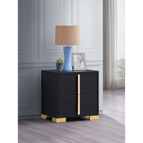 Black 2-Drawer Nightstand with Gold Accents