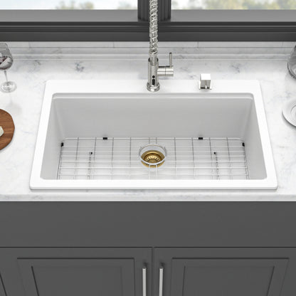 Quartz Kitchen Sink - 33" x 22" x 9.65" White granite composite Workstation Drop-in kitchen sink