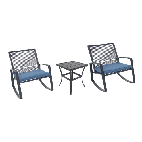 2 Person Outdoor Patio Bistro Metal Rocking Conversation Set with Table Cushions