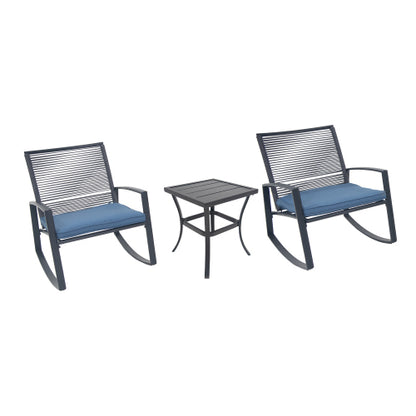 2 Person Outdoor Patio Bistro Metal Rocking Conversation Set with Table Cushions