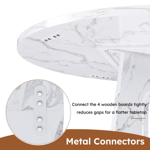 47.24 Inch Marble White MDF Round Dining Table, 300LB Capacity Farmhouse Kitchen Table for 4-6 People