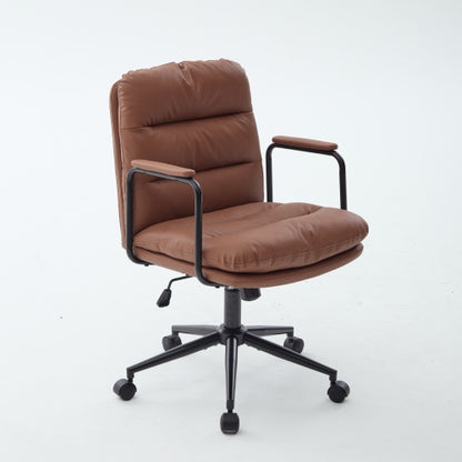 Office Chair,Mid Back Home Office Desk Task Chair with Wheels and Arms Ergonomic PU Leather Computer Rolling Swivel Chair with Padded Armrest,The back of the chair can recline 40°(Brown)