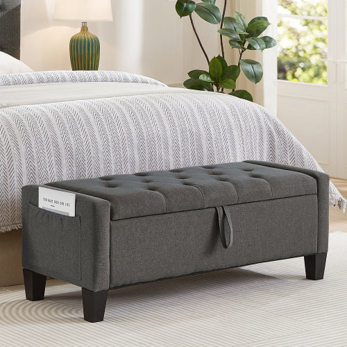 Ottoman with Storage, Storage Ottoman Bench with Safety Hinge 350 lbs Weight, Upholstered Entryway Bench with Seating for Bedroom, Living Room - Dark Gray
