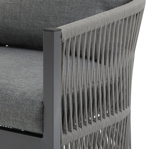 [Set of 2] Modern Gray Curved Aluminum Lounge Chair with Stylish Rope-Weave Design and Cushioned Comfort, Perfect for Outdoor Living