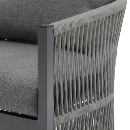 [Set of 2] Modern Gray Curved Aluminum Lounge Chair with Stylish Rope-Weave Design and Cushioned Comfort, Perfect for Outdoor Living