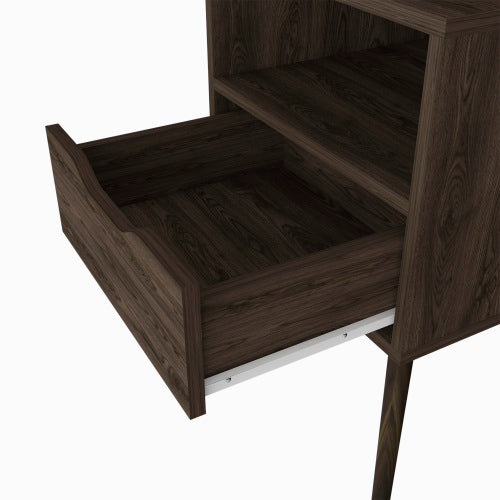 Dark Walnut 1-Drawer Nightstand with Shelf