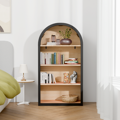 43 Inch Black Arched 4-Tier MDF Bookshelf Home Decorative Storage Display Shelf
