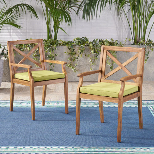 PERLA DINING CHAIR,2PCS with 2 Green Cushions,for Backyard, Poolside, Garden