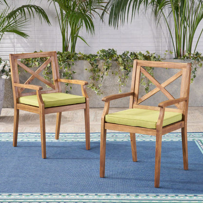 PERLA DINING CHAIR,2PCS with 2 Green Cushions,for Backyard, Poolside, Garden