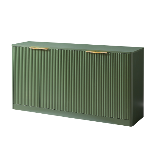 59 Inch Green Wavy Curved Sideboard 4-Door Large Load-Bearing MDF Storage Cabinet Multi-Purpose Household Console Cabinet