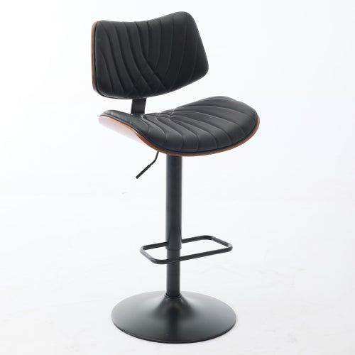 Walnut Bentwood Bar Stools Mid Century Modern Adjustable Counter Height Black Leather Upholstered 360¡ãSwivel Bar Chairs for Kitchen Island/Dining Room/Cafe, 1 chair/1carton,Black