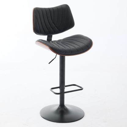 Walnut Bentwood Bar Stools Mid Century Modern Adjustable Counter Height Black Leather Upholstered 360¡ãSwivel Bar Chairs for Kitchen Island/Dining Room/Cafe, 1 chair/1carton,Black