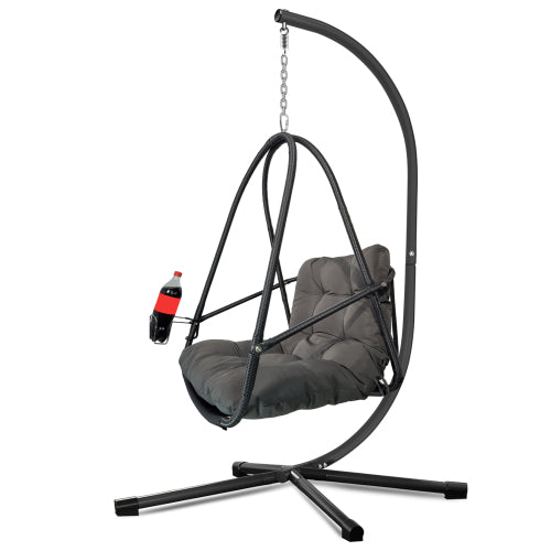 Swing Egg Chair with Stand Indoor Outdoor Wicker Rattan Patio Basket Hanging Chair with C Type bracket