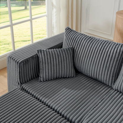 Gray Compressed Corduroy Compact Modular Minimalist Sectional Sofa