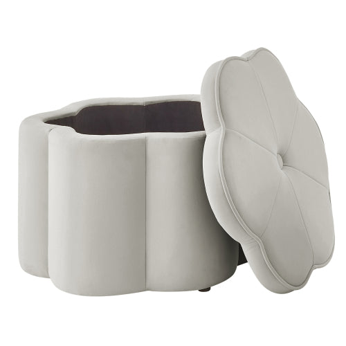 Set of 2 Gray Velvet Flower Shaped Nesting Storage Ottoman, 6-Petal Petal Upholstered Foot Stool for Living Room & Entryway