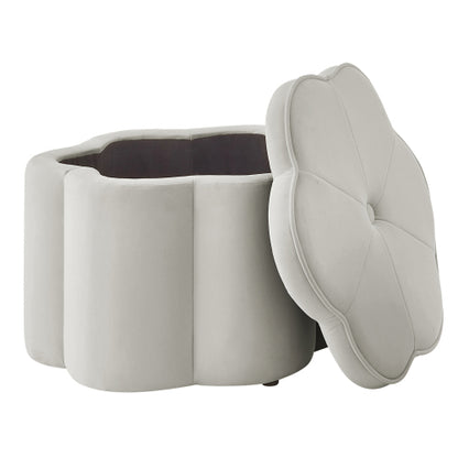 Set of 2 Gray Velvet Flower Shaped Nesting Storage Ottoman, 6-Petal Petal Upholstered Foot Stool for Living Room & Entryway