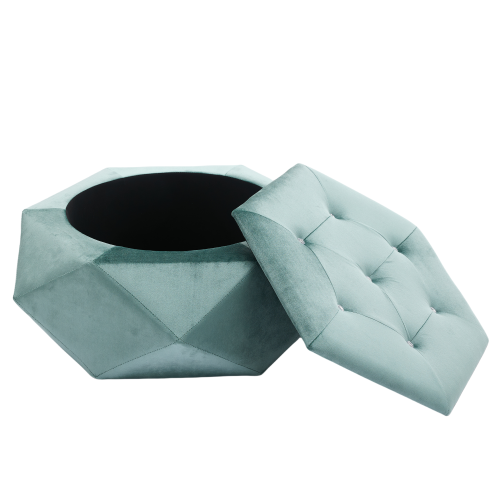 34 inch Green Polygon Velvet Storage Ottoman, Diamond Tufted Upholstered Footrest for Living Room & Bedroom Storage