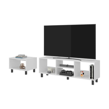 White Matching TV Stand & Coffee Table Set with Open Storage Shelves