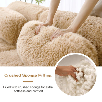 Light-Khaki L-Shape Plush Boneless Modular Sofa with Chaise Pillows